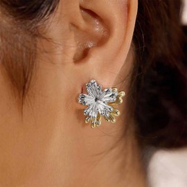 Jugielu Vintage Flower Ear Jacket Earrings Gold Silver Floral Stud Earrings Daisy Flower Earrings Double Side Floral Earrings Flower Blossom Earrings Jewelry for Women