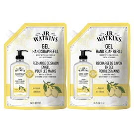 J.R. Watkins Gel Hand Soap Refill, Moisturizing Hand Wash, Formulated with Plant-Based Cleansers, Alcohol-Free, Cruelty-Free, Lemon, 34 Fl Oz, 2 Pack