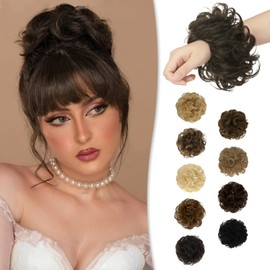 RUWISS Messy Bun Hair Piece Human Hair Messy Rose Bun Hair Buns Hair Piece for Women Real Hair Scrunchies Updo Hair Pieces Bun Extension Ponytail Messy Hair Bun (Brown)