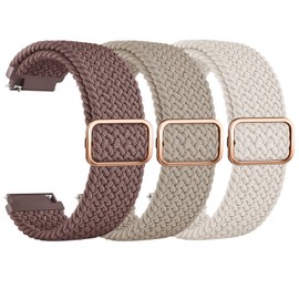 Compatible with 20mm 22mm Watch Bands Quick Release Replacement Wristband, Adjustable Stretchy Braided Bands Replacement Straps for Women Men (Mauve/Milk Tea/Starlight, 22mm)