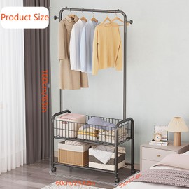 MYUPDALIN Clothes Rack with Shelves, Clothing Rack with Wheels, Multifunctional Hangers with Storage Baskets and Shoe Racks, Ideal for Bedrooms and Living Rooms (Black, 90cm/35in)