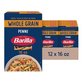 Barilla Whole Grain Penne Pasta, 16 oz. Box (Pack of 12) - Non-GMO Pasta Made With 100% Whole Grain Durum Wheat - Great Source of Fiber