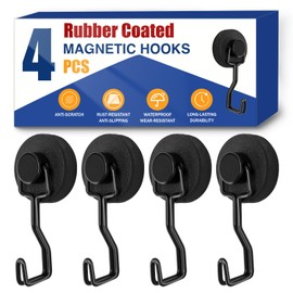 JINGZHAN Anti-Scratch Rubber Coated Magnetic Hooks,Small Strong Magnet Hooks for Cruise Cabins.Neodymium Magnet Heavy Duty Hooks for Kitchen Organizations,Black 4 Pack