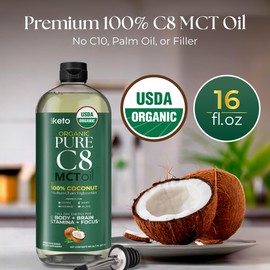 Keppi Organic MCT Oil - Flavorless C8, Non-GMO, Certified Organic, Gluten-Free, Palm Oil Free, Vegan, Kosher, Halal, 16 oz Coconut Oil