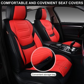 TIEHESYT Leather Seat Covers Front Pair with Lumbar Support, Breathable and Waterproof Car Seat Cover, Universal Seat Covers for Cars, Trucks, SUVs, Sedans, Pickups, Airbag Compatible, Black&Red