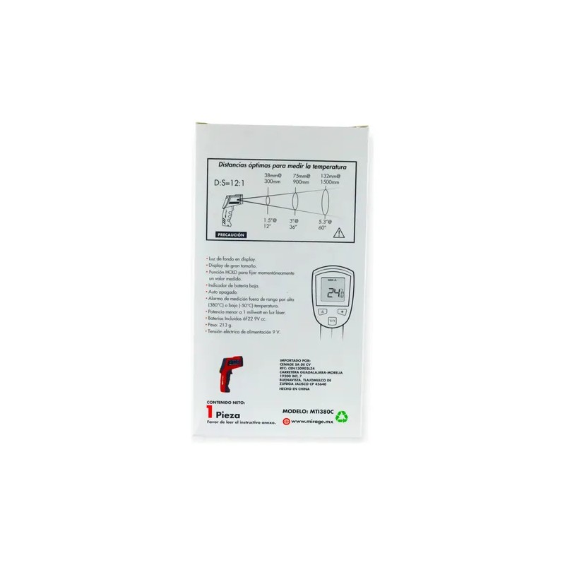 Termometro infrarrojo digital Mirage MTI381C -50°C a 380°C con pantalla