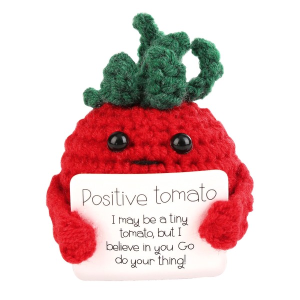 Funny Positive Red Tomato Dolls | Creative Knitting Wool Tomato Doll with Pocket Plush Tomatoes Inspirational Hug Cards for Men Women Birthdays Gift Office Cute Decorative Inspirational Companion
