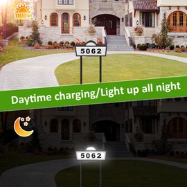 GEYUEYA Solar House Number for Outside, Address Numbers for House,IP65 Waterproof House Number Sign With Dual 3200k Warm White & 6500k Cold White Led, Address Sign Wall Mounted/In Ground for Yard