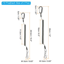 PATIKIL 10pcs Retractable Spring Coil Straps, 4" 6" Spiral Stretchy Safety Lanyard Cord with Aluminium Clip for Fishing Kayak Climbing Boating Pliers, Black