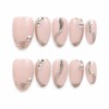 Gevlonecirly ネイルチップ ショート 24枚入 ヌードピンク アーモンド つけ爪 ゴールドライン パールストーン ナチュラル