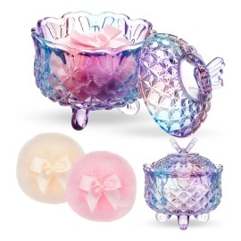 Set De Puff For Polvo Tioncy Con Contenedor Mariposa Morado