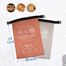 Bread Bags for Homemade with Beeswax Wrap - Zipper Reusable Bread Bag for Sourdough 2-Pack, Reusable Food Storage Bag to Keep Sourdough Fresh, Freezer-Safe, Eco-Friendly (Orange&Grey)