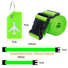 Pack of 4 Luggage Strap, Green Luggage Strap, Adjustable Luggage Straps with 2 Luggage Tags with Address Label, Luggage Strap for Air Travel, Fixed Luggage on Cruise