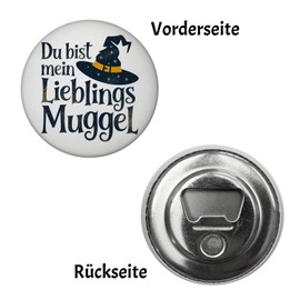 Du bist Mein Lieblings MUGGEL Magnet with Bottle Opener Round Magnet with Bottle Opener with Illustration of a Witch Hat and Wizard Theme