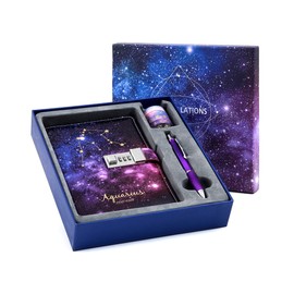 Starry Constellation Lock Diary Set Gift Box with Pen & Tapes for Kids Girls Boys Women Combination Lock Journal Notebook Best Luxury Travel Writing Diary for Anniversary Birthday Holiday （Aquarius)