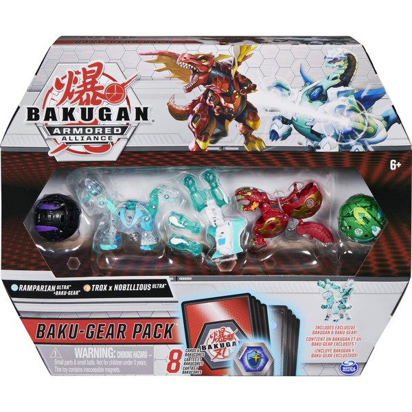 Bakugan Baku-Gear 4-Pack, Ramparian Ultra with Baku-Gear and Fused Trox x Nobilious Ultra Collectible Action Figures
