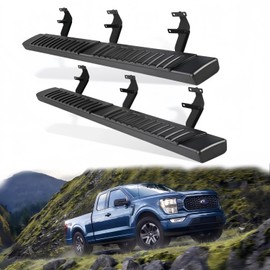 6.5" Running Boards Compatible with 2015-2025 F-150 & 2017-2024 F-250 F-350 F-450 F-550 Super Cab | Black Aluminum Alloy Side Step Rails Nerf Bar | for Vehicles with 3/4 Size Rear Doors