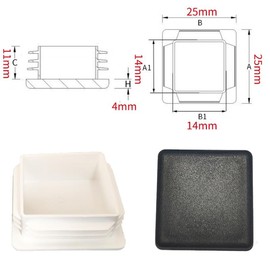 20 Pcs Square Plastic Plugs, Black and White Tube Inner End Caps, Cover for Furniture Chair Desk Leg Tables Foot, Pipe (25mm x 25mm)