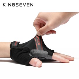 KINGSEVEN Bike Cycling Gloves Breathable Lycra Fabric Shock-Absorbing MTB Half Finger Gloves For Men And Women G751 (G751-Yellow-L)