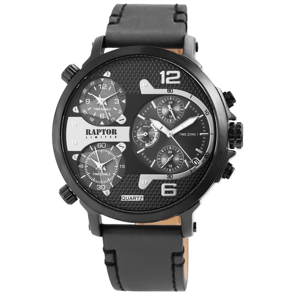 Raptor Limited Maxx Men's Quartz Watch with 3 Time Zones,