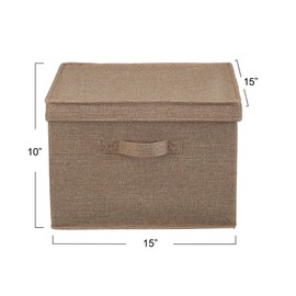 Household Essentials Square Fabric Storage Bins with Lids, Latte, Set of 2
