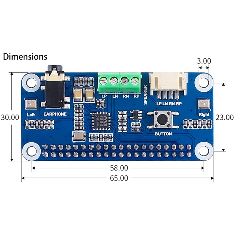 WM8960 Audio HAT Module for Raspberry Pi 5/4B/3B+/3B/A+/Zero/Zero W/Zero WH/Zero