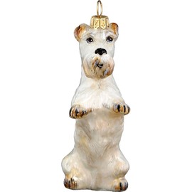 Joy To The World Welsh Sealyham Terrier Dog Polish Glass Christmas Ornament Decoration
