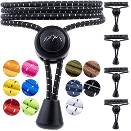 Everest Fitness Sports Laces with Quick Lacing System, Elastic, 5 Pairs Loop-Free Shoelaces with Quick Release, black