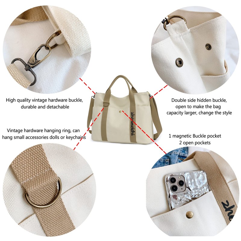 GOQUFOY Canvas Tote Bag for Women Work Satchel Bags Messenger