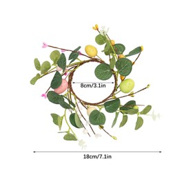 Mokylor 4 Pcs Easter Egg Candle Ring, 3.1 Inch Spring Easter Eucalyptus Leaves Wreath Pillar Candle Holders with Colorful Egg for Easter Table Centerpiece