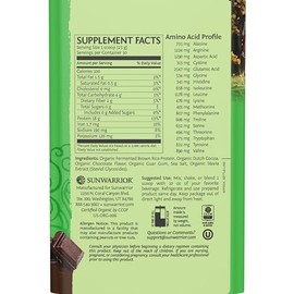 SUNWARRIOR Organic Brown Rice Protein Chocolate, 750 GR