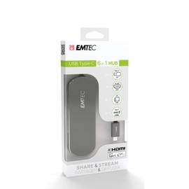 EMTEC USB-Type-C Hub T650C Including SD Card Reader 3 x USB-A 3.0, USB-C, SD Card Reader HDMI