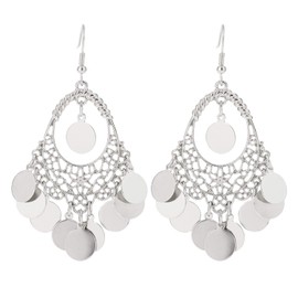 BaubleStar Silver Disc Earrings Chandelier Coin Dangle Tassel Earrings Vintage Bohemian Drop Fashion Jewelry for Women