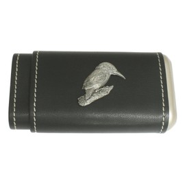 Kingfisher P Cigar Tube Leather Covered Black Case With Cedar Lining In Gift Box 203