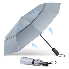 TECKNET Windproof Umbrella for Rain, Automatic Large Pocket Umbrella with 10 Ribs, 104 cm Windproof Umbrella, Foldable Compact Travel Golf Umbrella for Men and Women, Silver and yellow