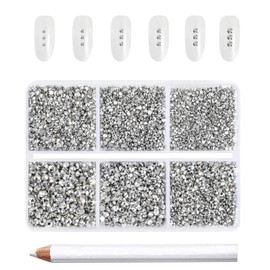 Beadsland 7200pcs Flat Back Rhinestones, Nail Gems Round Crystal Rhinestones for Crafts, 6 Sizes Mixed with Wax Pencil Kit, SS3-SS10, Silver Hematite