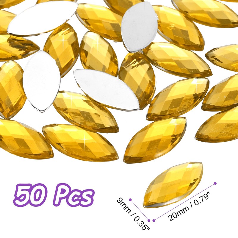 sourcing map 50 Pcs Acrylic Horse Eye Gems, Gold Rhinestones