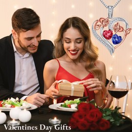 Iefil Gifts for Her - 925 Sterling Silver Heart Necklace, Birthstone Jewelry, Anniversary Women Gifts | February Amethyst & March Aquamarine Necklace