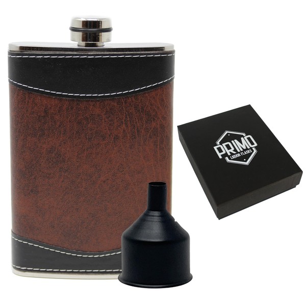 Flasks for liquor for Men, 8oz Heavy Duty Hip Flask with Funnel, Black and Brown, Gift boxed