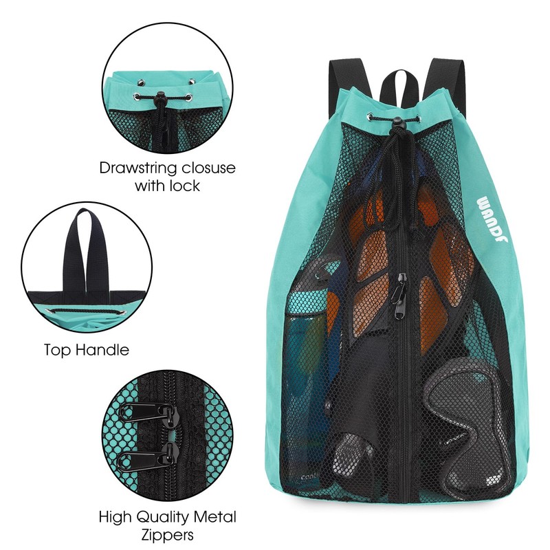 WANDF Swim Bag Mesh Drawstring Backpack Beach Backpack for Swimming,