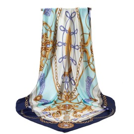 cxzymcln 100% Mulberry Silk Scarf 43 Inches Large Square Wrap for Hair Night Sleeping Scarf With Gift Packed (Blue chain)