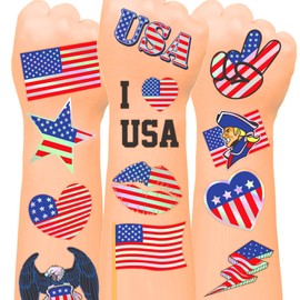 winthrop 120 Pcs Fourth of July Temporary Tattoos, Metallic Foil Bronzing Style, Individually Wrapped Waterproof Safety Tattoos Stickers, Best Choice for 4th of July Independence Day