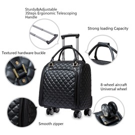 feilario 18in Leather Softside Underseat Carry on Suitcases Expandable Spinner Wheels Travel Luggage