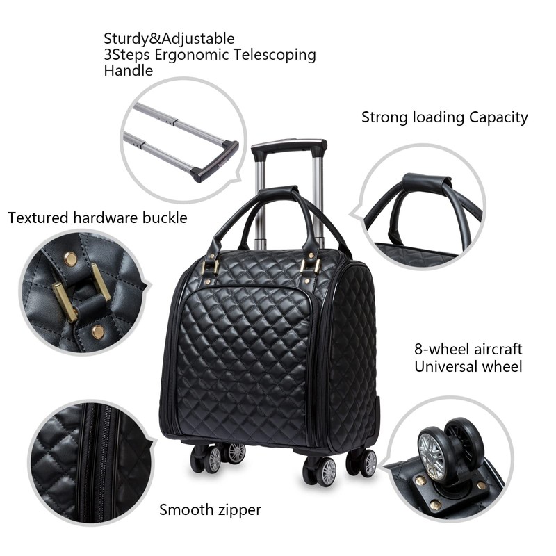 feilario 18in Leather Softside Underseat Carry on Suitcases Expandable Spinner