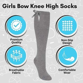 Panzy® 3 pairs Girls Bow Knee High School Plain Long Length Cotton Stretch With all size & colour (Set of 3 pairs) (UK 4-6.5 (EU 36-39) fits 11+ yrs, Burgundy)