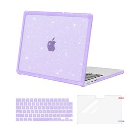 MOSISO Compatible with MacBook Air 13 inch Case 2025 2024 2023 2022 M4 A3240 M3 A3113 M2 A2681, Anti-Cracking TPU Bumper Glitter Hard Case&Keyboard Cover&Screen Film for MacBook Air 13.6, Purple