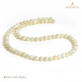 BEADNOVA 6mm Natural White Mother of Pearl Shell Beads Gemstone Round Loose Beads for Jewelry Making (63-65pcs)