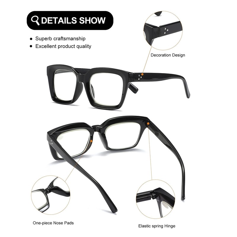 3 Pack Oversize Square Design Reading Glasses for Women, Blue