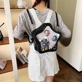 OXYPLAY Ita Bag Star Shaped Purse, PU Leather Aesthetic Cute Backpack Crossbody Purse, Kawaii Pin Display Transparent Shoulder Bag (Black)