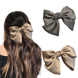 Unifinds-Pinzas para el pelo con lazo grande para mujeres y niñas, lazos para el pelo con lazo de satén, pasadores para el pelo sedosos, horquillas grandes, color sólido, negro, marrón claro (2 uds)